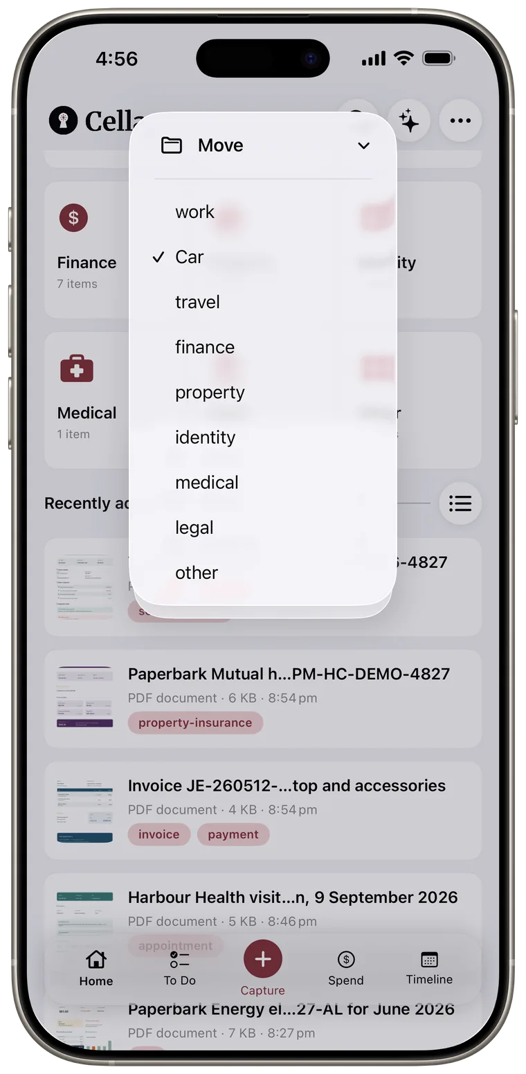 Move submenu listing available Smart Spaces for a document.