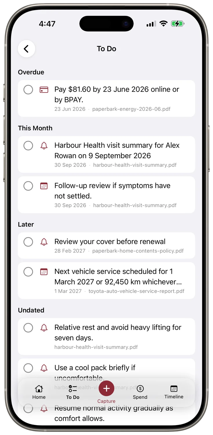 Cella to-do list with upcoming tasks and due dates