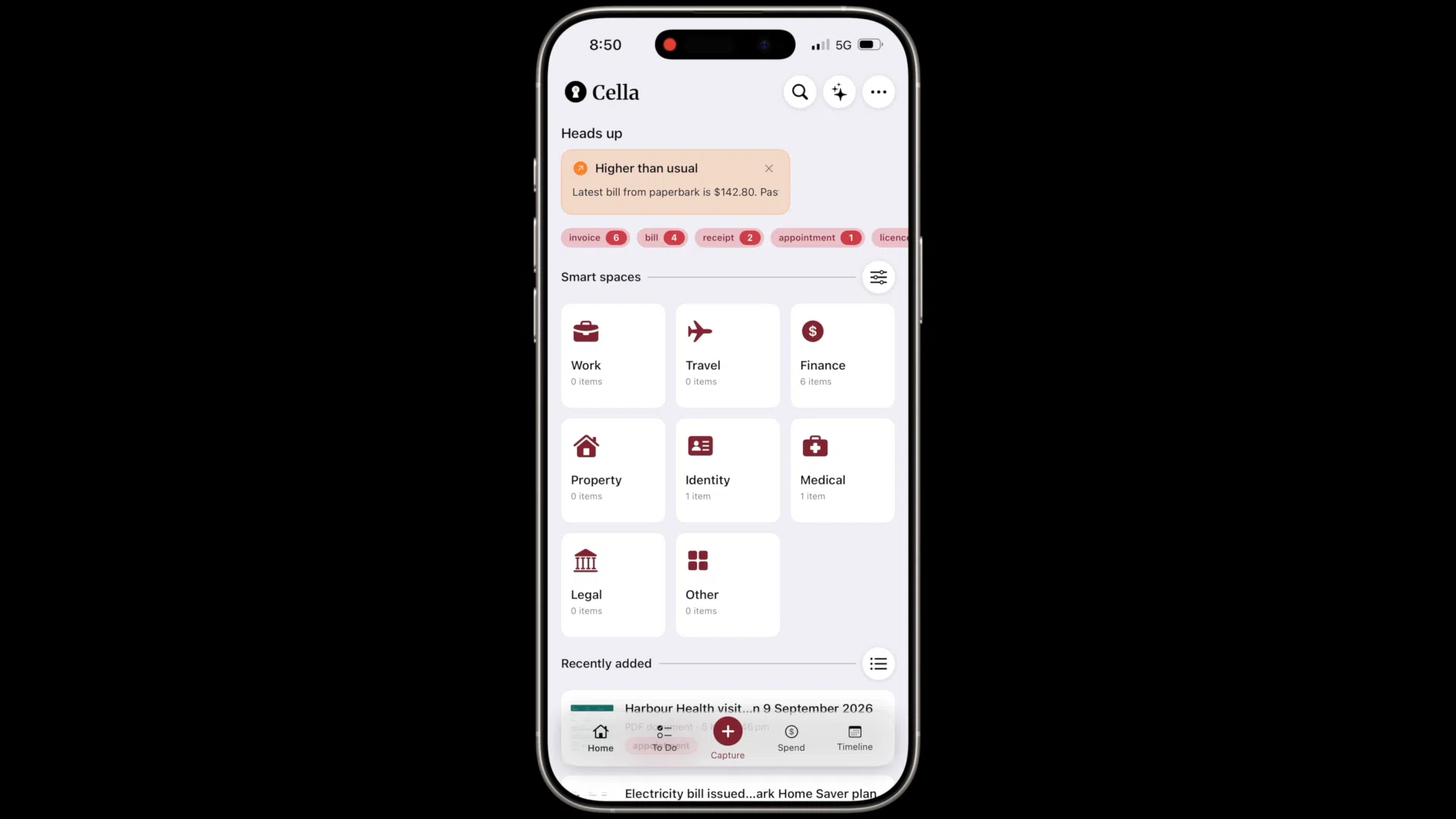 Cella opening a grocery receipt from Spend and correcting its extracted spending data.